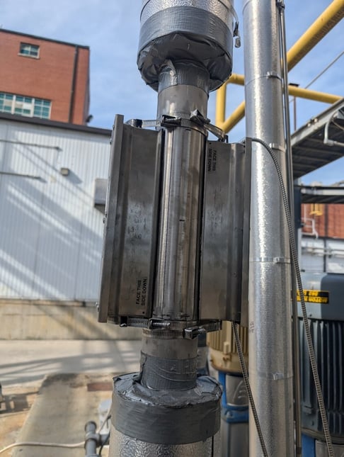 Hot Water Pipe with F532 WD ultrasonic flow meter installed