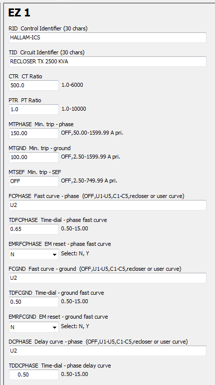 EZ 1 Phase Parameters from SEL-351