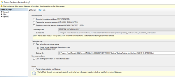 Fule Recovery Model_Restore Options