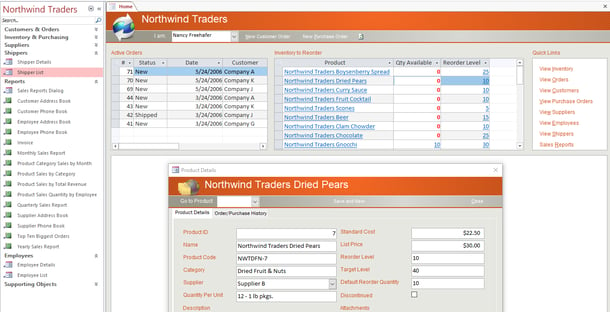 Traders Example Database
