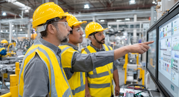 Engineers in PPE performing system validation checks