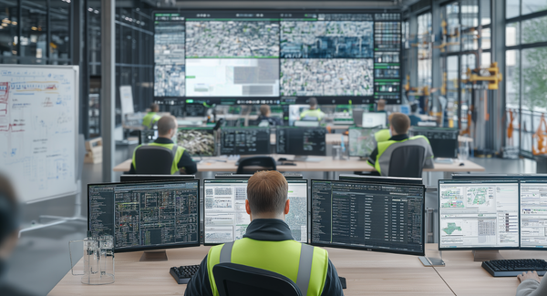 Engineers monitoring multi-site process control dashboards for scalable operations