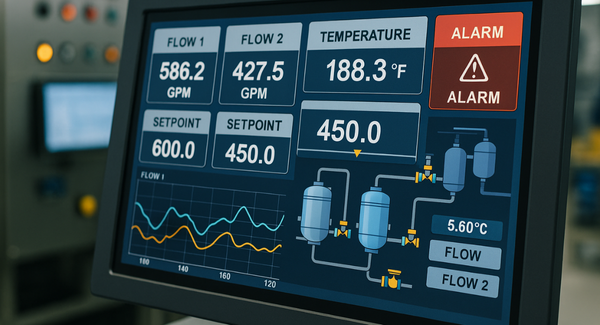 Control system HMI showing trends, setpoints, and alarms.