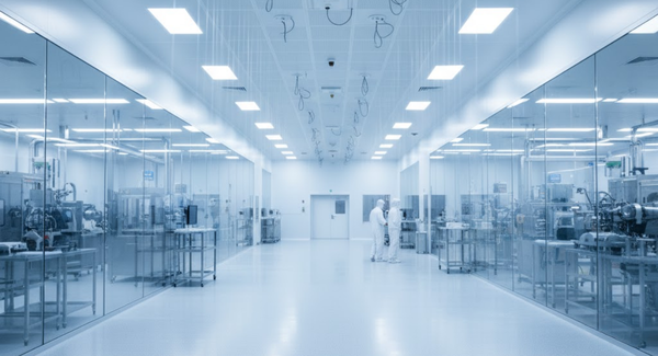 Cleanroom environment with integrated indoor air quality and toxic gas monitoring sensors.